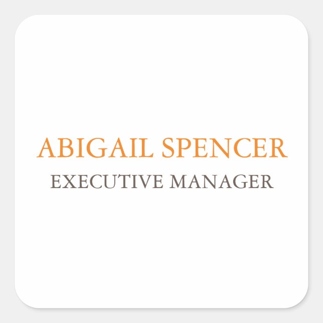 Classical Plain Simple Clean Professional Business Square Sticker (Front)