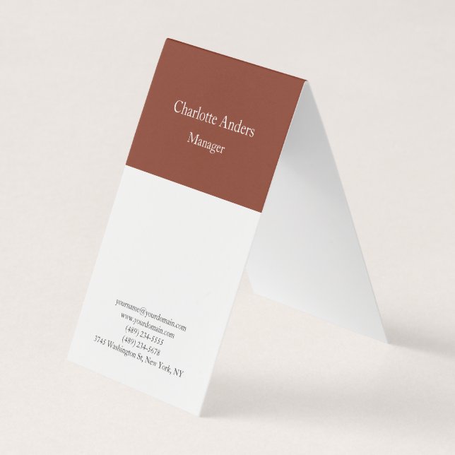 Classical plain simple minimalist brown white business card (Front)
