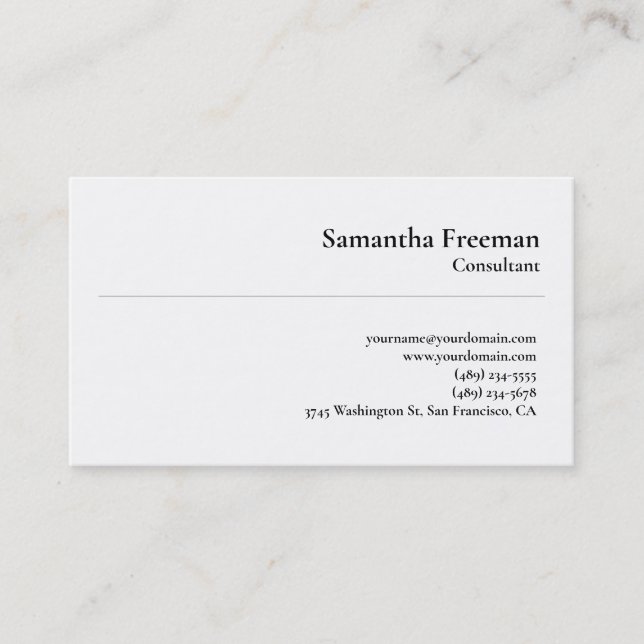 Classical Plain White Minimalist Simple Business Card (Front)