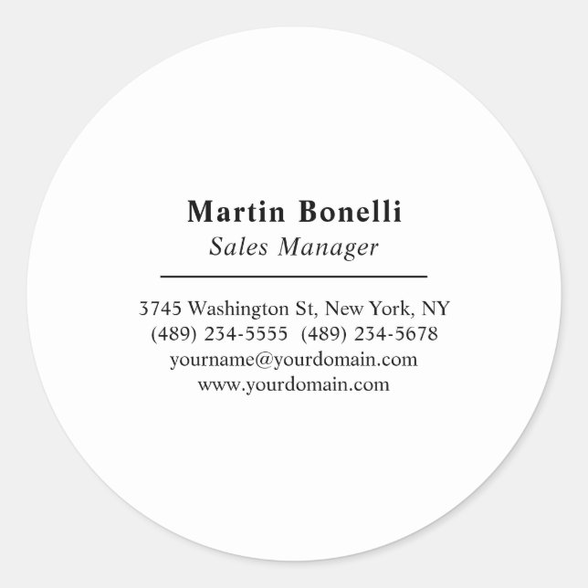 Classical Professional Own Name Information Simple Classic Round Sticker (Front)