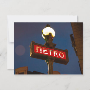 Classical Red Metro Sign with Street Lamp in Paris Postcard