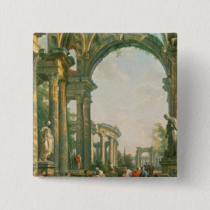 Classical ruins, 18th century 15 cm square badge