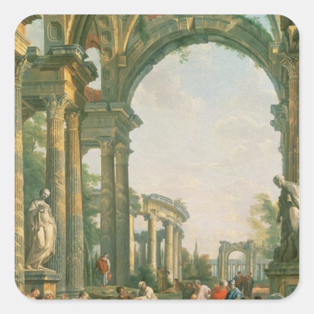 Classical ruins, 18th century square sticker (Front)