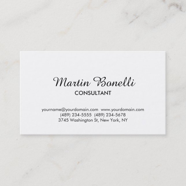 Classical Simple Minimalist White Business Card (Front)