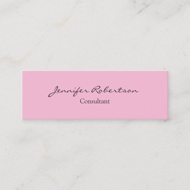 Classical Simple Pink Plain Unique Slim Mini Business Card (Front)
