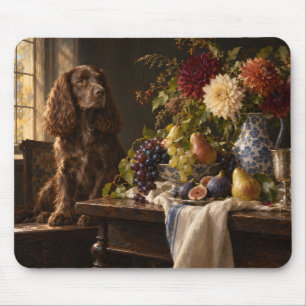 Classical Still Life Dog Beside Fruit Bowl Mouse Pad