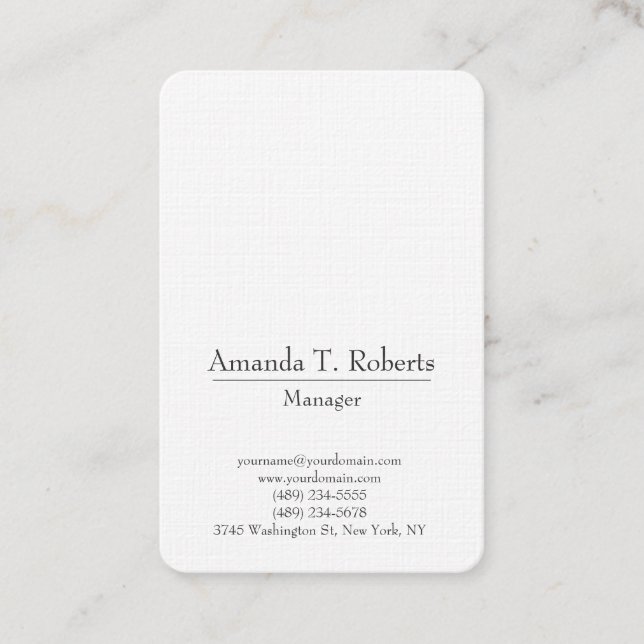 Classical trendy plain simple minimalist white business card (Front)