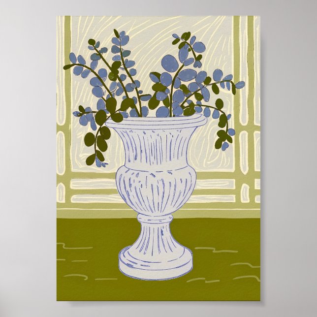 Classical Urn with Eucalyptus Branches Art Print (Front)