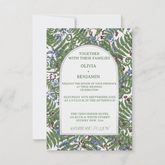Classical Vintage Botanical Engraving Wedding Card (Front)