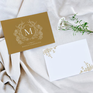 Classical Vintage Gold Floral Crest Monogram Card