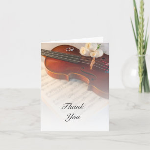 Classical Violin and White Roses Wedding Thank You Card