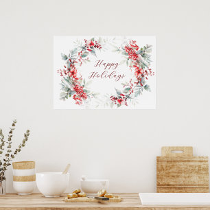 Classical Winter Holiday Berries Happy Holiday Poster