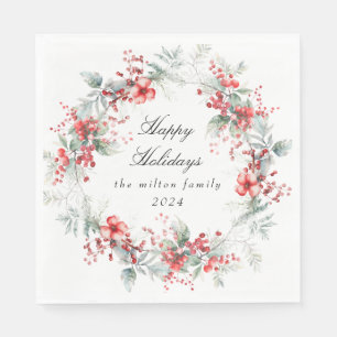 Classical Winter Holiday Berries Paper  Napkin