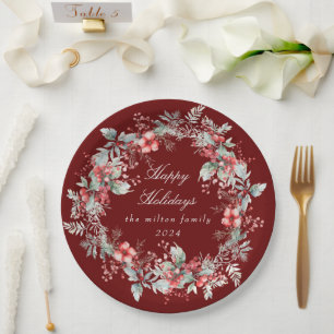 Classical Winter Holiday Berries Paper  Paper Plate