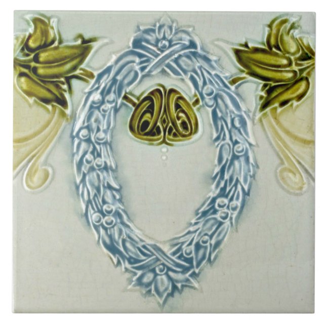 Classical wreath swag lt blue off white border ceramic tile (Front)