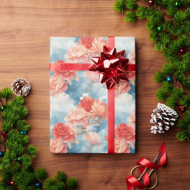 Classics - Angelic Pink & Red Roses in soft clouds Wrapping Paper (Holiday Gift)