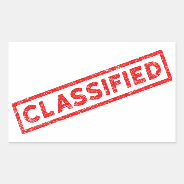 Classified Red Rubber Stamp Rectangular Sticker (Front)