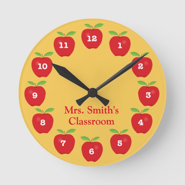 Classroom Clock with Apples on Yellow (Front)