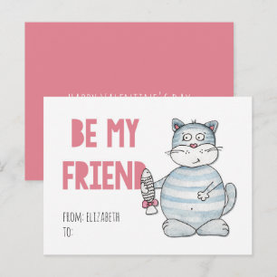 Classroom kids Valentines. Cute cat. Be my friend Holiday Postcard