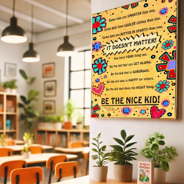 Classroom Nice Kid Floral Hearts Fun Teacher Poster (Creator Uploaded)
