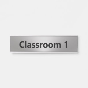 Classroom Number Silver and Black Text Template Door Sign