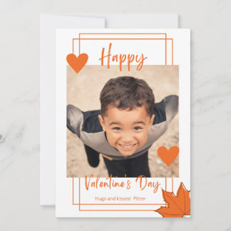 Classroom Orange-Frame Photo Boy Valentine's Day Holiday Card
