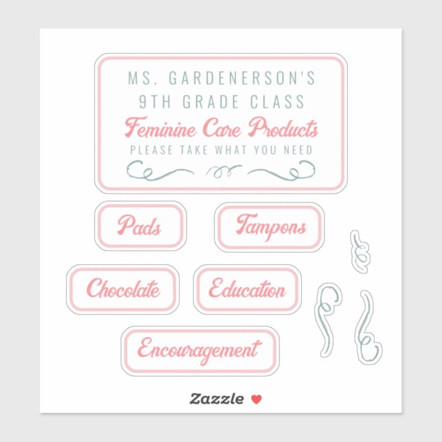 Classroom Period Feminine Care Labels (Sheet)