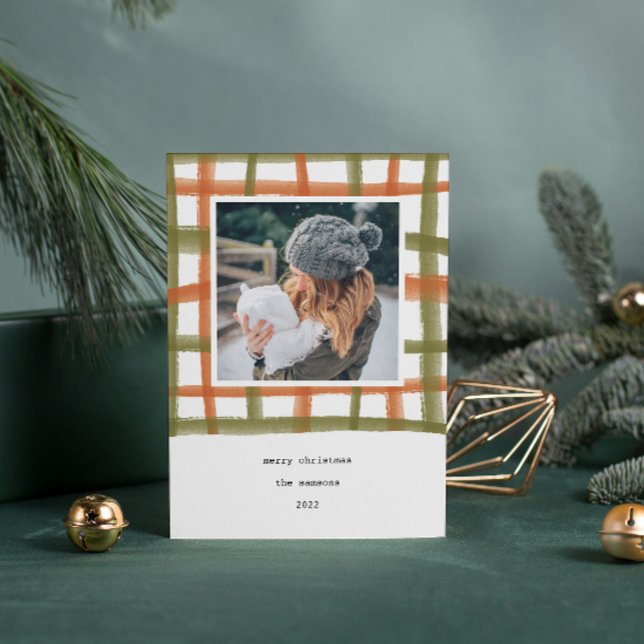 Classroom Plaid Holiday Photo Card | A (Watercolor painted classroom plaid photo Christmas card.)