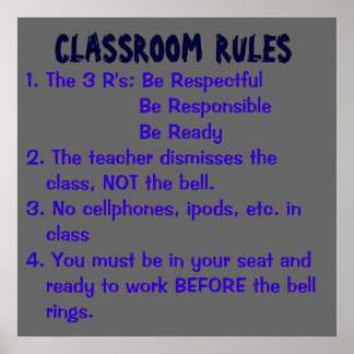 CLASSROOM  RULES, 1. The 3 R's: Be Respectful  ... Poster