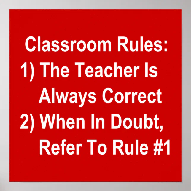 Classroom Rules (all white text on red) Poster | Zazzle
