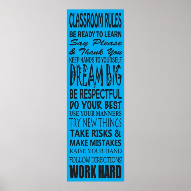 Classroom Rules Poster (Blue), 12" x 36" (Front)