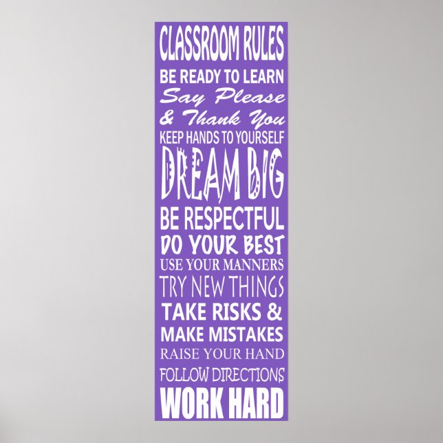 Classroom Rules Poster (Purple), 12" x 36" (Front)