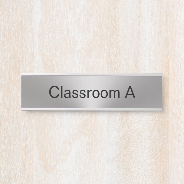 Classroom Silver and Black Text Template Door Sign (Front)