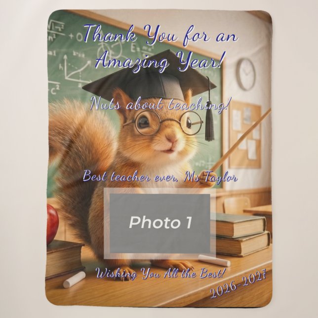 Classroom Squirrel Teacher Appreciation Blanket (Front)