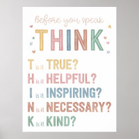 Classroom Teacher School Decor Think Kind Sign