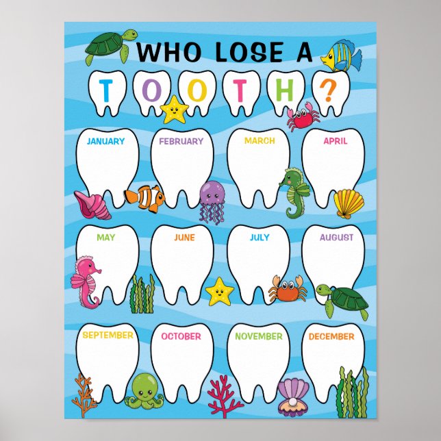 Classroom Tooth Tally Chart in Under The Sea Theme (Front)