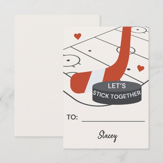 Classroom Valentine Hockey "Let's Stick Together" (Front/Back)