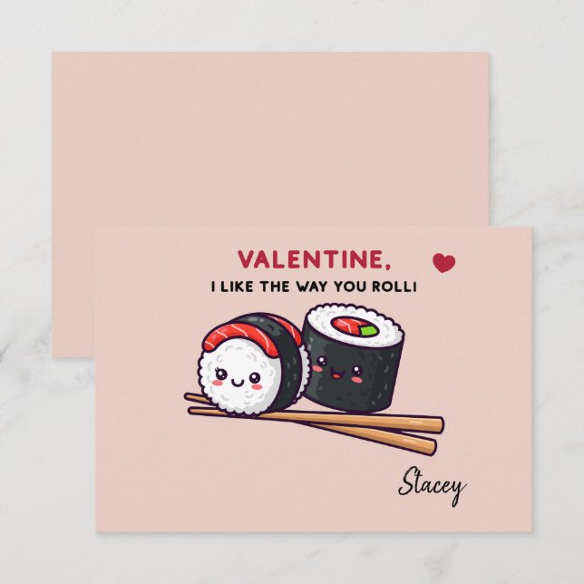Classroom Valentine "Sushi, Like the Way you Roll" (Front/Back)