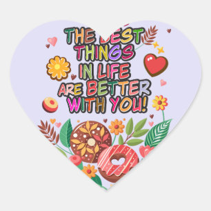 Classroom Valentine's Day Boho Donuts and Flowers Heart Sticker