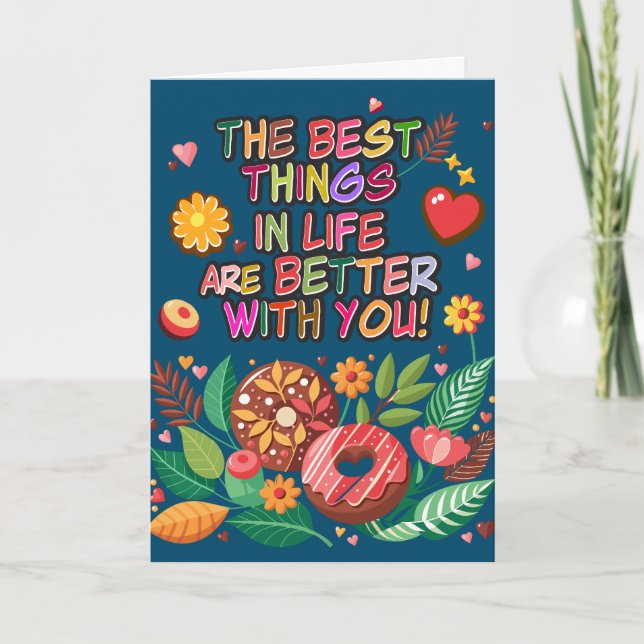 Classroom Valentine's Day Boho Doughnuts and Flowe Card (Front)