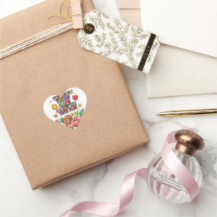 Classroom Valentine's Day Boho Doughnuts and Flowe Heart Sticker