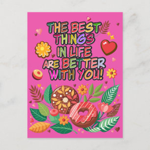 Classroom Valentine's Day Boho Doughnuts and Flowe Holiday Postcard