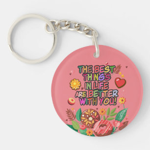 Classroom Valentine's Day Boho Doughnuts and Flowe Key Ring