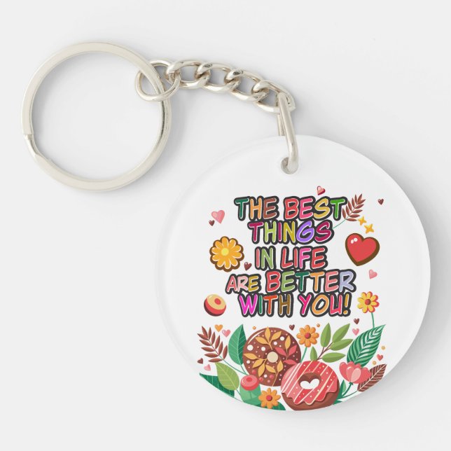 Classroom Valentine's Day Boho Doughnuts and Flowe Key Ring (Front)