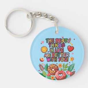 Classroom Valentine's Day Boho Doughnuts and Flowe Key Ring