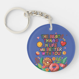Classroom Valentine's Day Boho Doughnuts and Flowe Key Ring