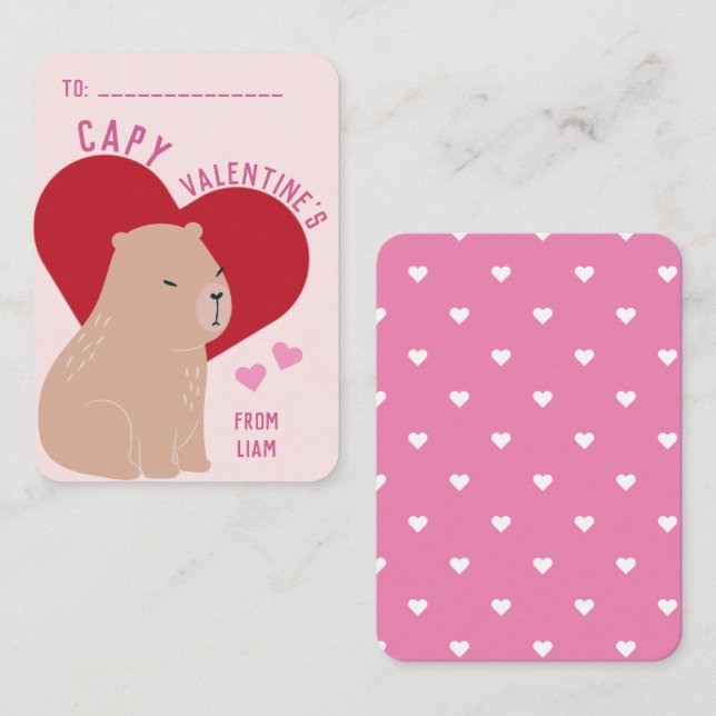 Classroom Valentine's Day Capybara Capy Card (Front/Back)
