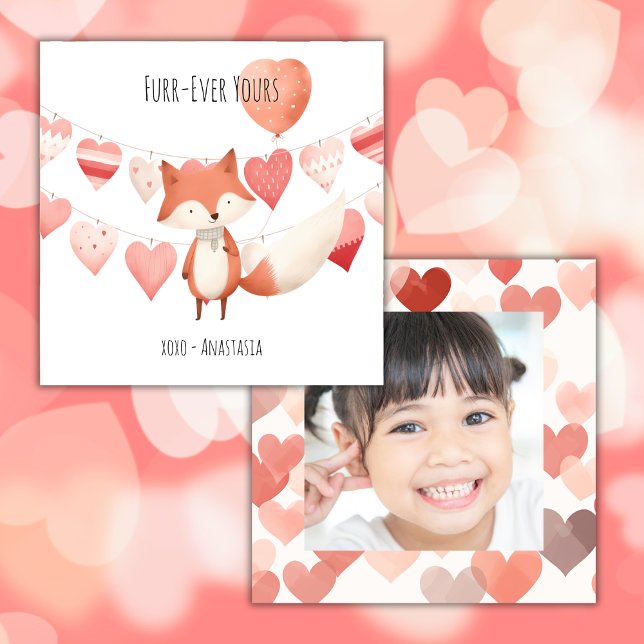 Classroom Valentine's Day, Cute Fox Heart, Photo Card (Creator Uploaded)