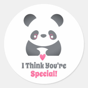 Classroom Valentine's Day Cute Panda Pink Heart Classic Round Sticker