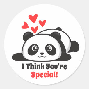 Classroom Valentine's Day Cute Panda red hearts  Classic Round Sticker